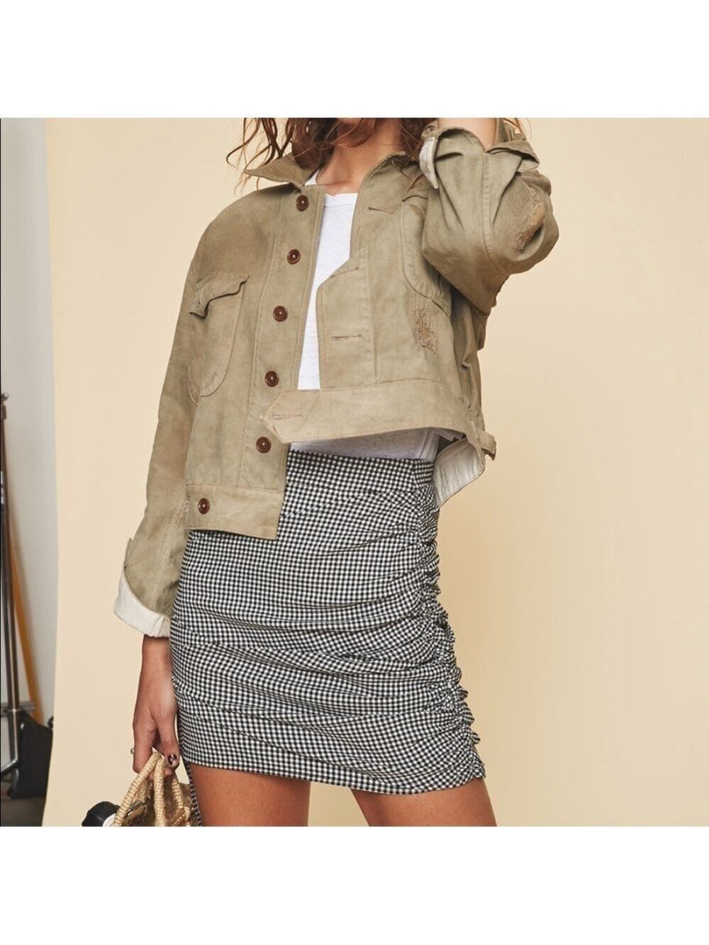 EUC LPA 561 Houndstooth Side Tie Mini Skirt Black White Size XS